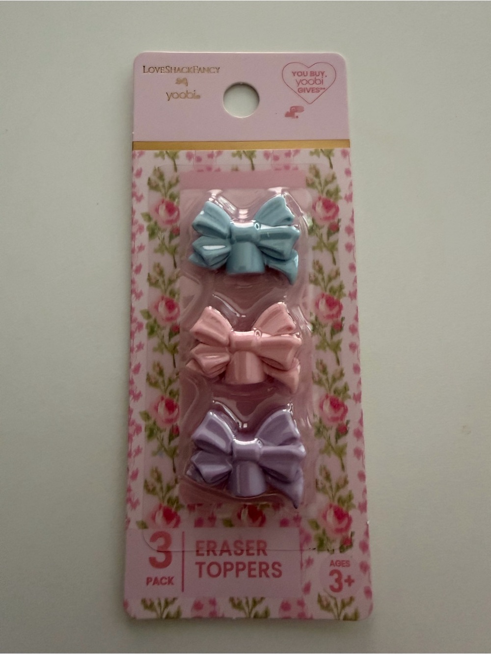LoveShackFancy Yoobi Bow Eraser Toppers Blue Pink Purple (3 Pack)